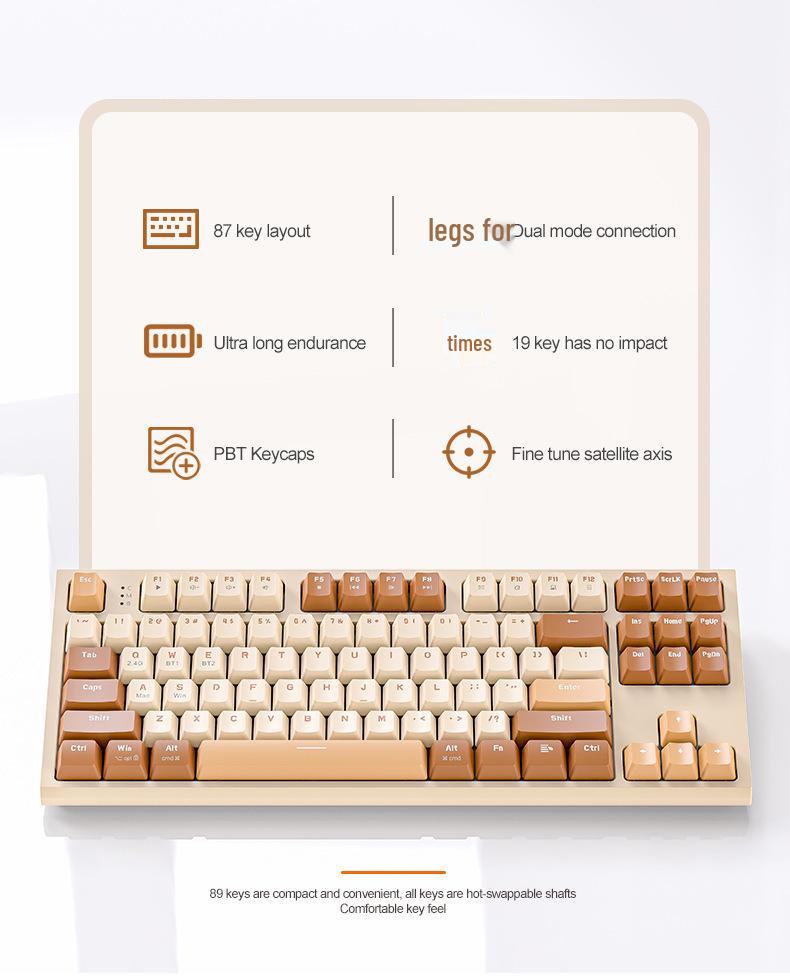 Беспроводная механическая клавиатура Wolf M88 с двойным режимом Bluetooth, PBT-колпачки для клавиш, для игр и офиса.