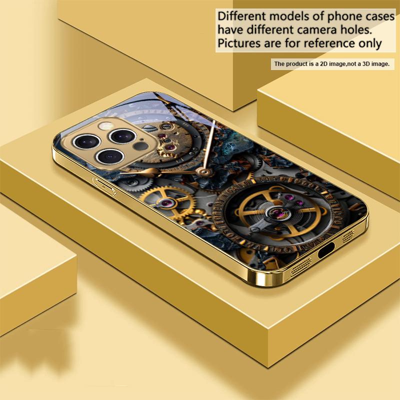Металлическая шестерня высокой точности Для IPhone 17Pro Max 16 17 Pro 15 Pro 14 13 Plus 12 Mini 11Pro Max XR 16E 17Air Золотой стеклянный чехол для телефона