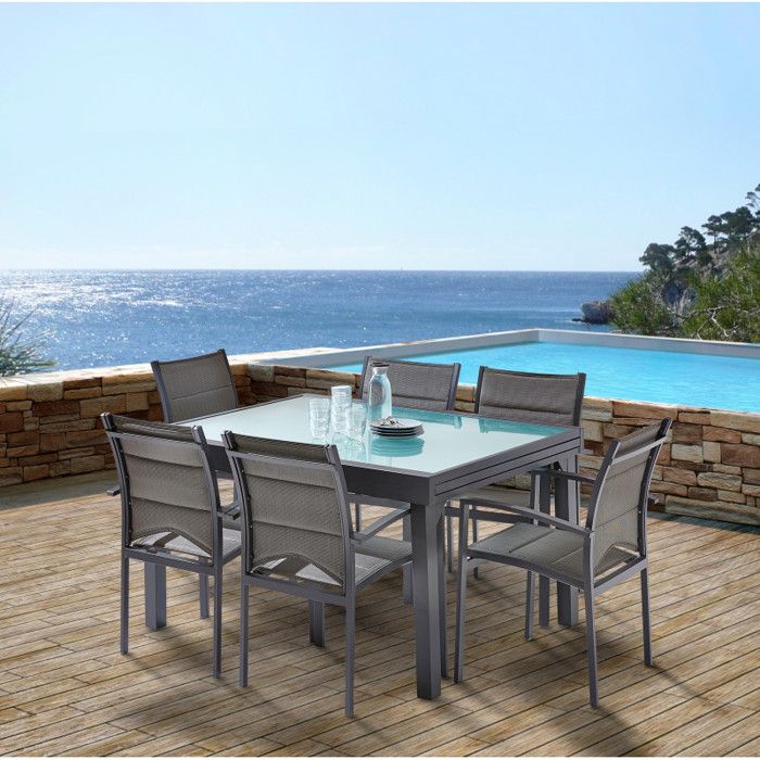 Garden Furniture Set Modulo T 6 / 10 + F 6 Full Glass Anthracite Grey Wilsa Garden