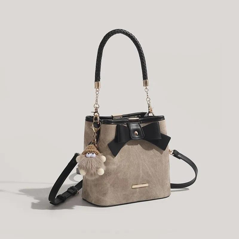 Vintage Bowknot Bucket Bag Niche Stylish Versatile Shoulder Crossbody Purse