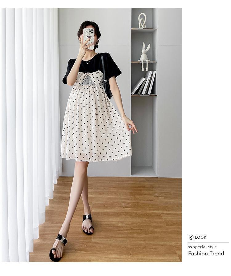 Maternity Two-Piece Chiffon Dress Set - Loose, Summer, Belly-Covering, Mid-Length Skirt