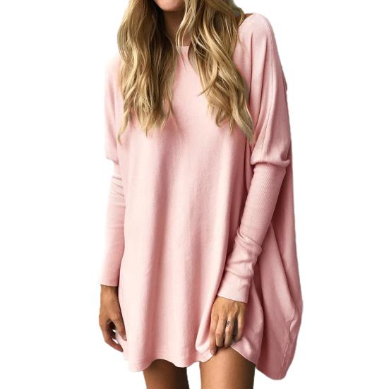 Женская однотонная блузка с длинным рукавом, топ с круглым вырезом, длинный тип