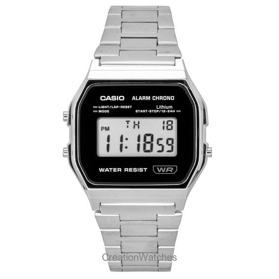 Casio Винтажные цифровые кварцевые часы A158WEA-1 из нержавеющей стали, унисекс