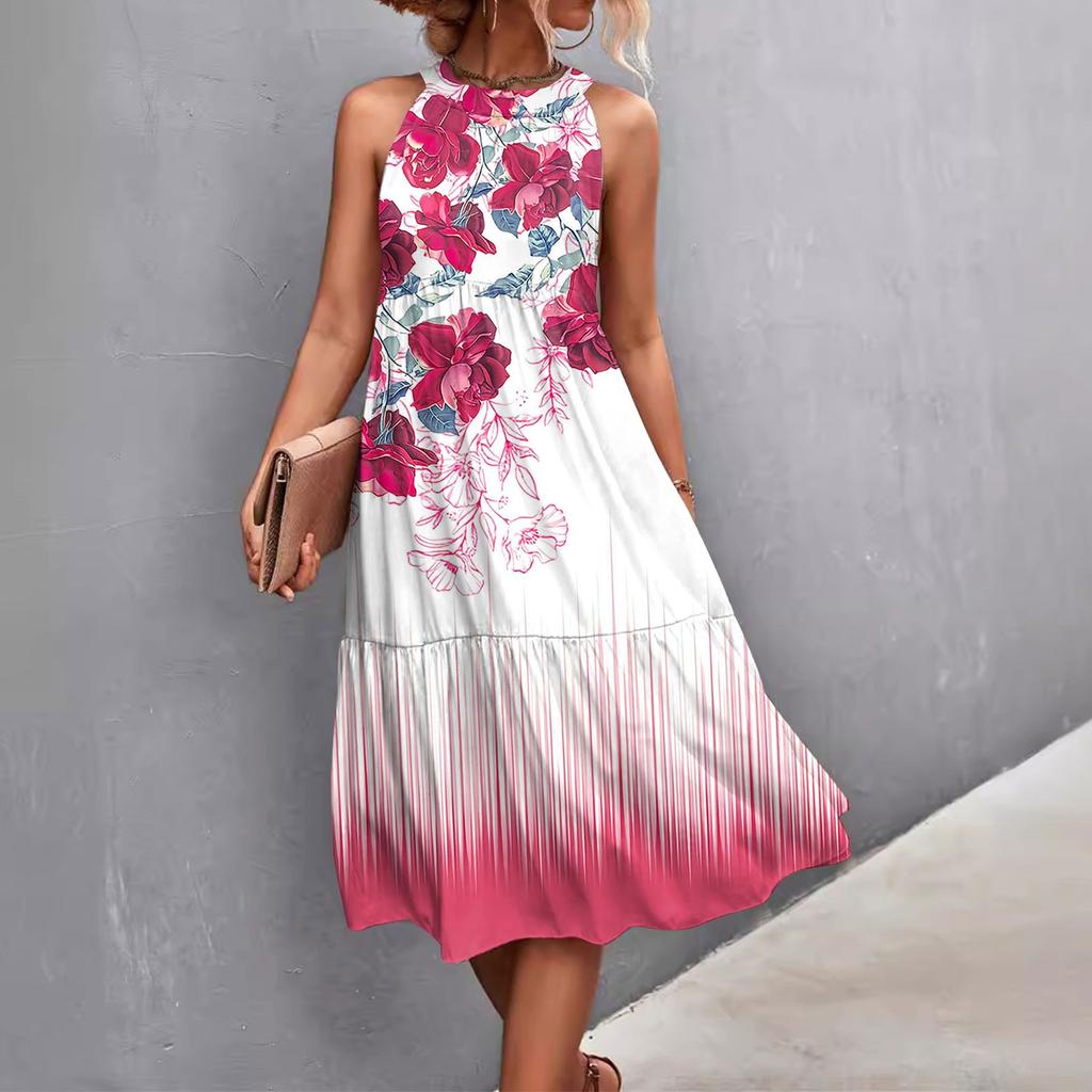 Женские летние свободные повседневные пляжные платья без рукавов с однотонным принтом и висячим вырезом