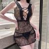 Lace Skirt Sexy Lingerie Suspenders Sexy Cross Lace-up Nightgown Perspective Seduction Passion Stockings Set