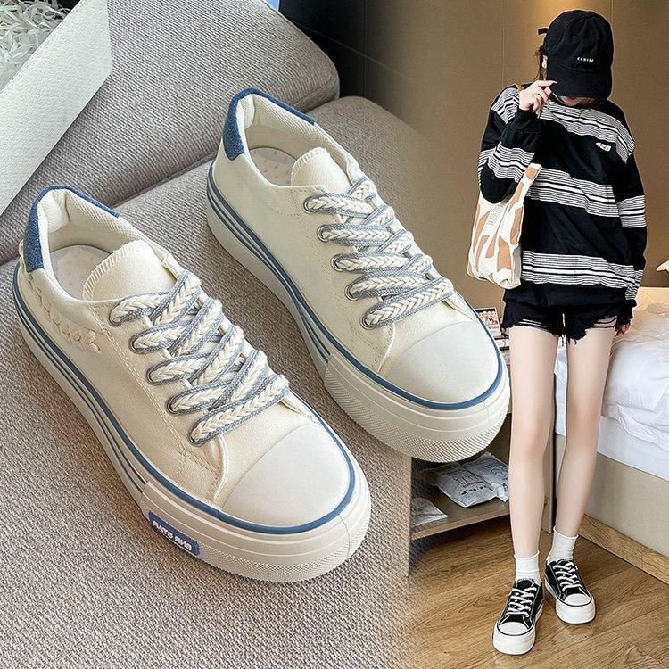 Модная парусиновая обувь в корейском стиле для женщин, осенняя новая дышащая белая женская обувь с тканевой поверхностью Ins, модные женские кроссовки на платформе