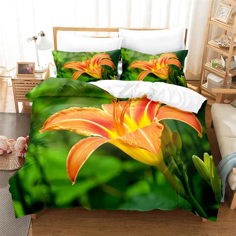 Lily Duvet Cover Set for Single Double Bed Pink Flower Quilt Cover King Size Bedding Set 2PCS 3PCS with Pillowcase Full Twin New