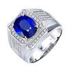 Открытое властное кольцо с большим сапфиром и бриллиантами, покрытое белым золотом 18 карат, инкрустированное бриллиантами, красочное сокровище, полный групповой комплект с бриллиантами, мужское кольцо 