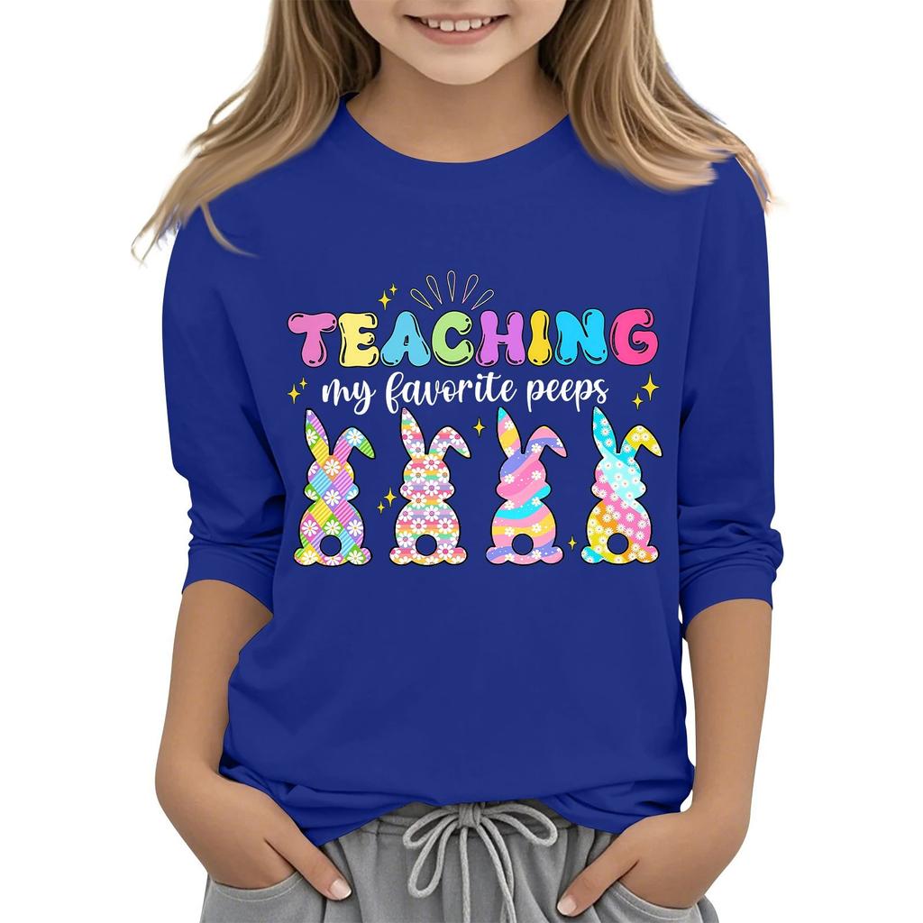 Повседневная футболка с круглым вырезом и пасхальным принтом, с рукавами 7 точек для детей