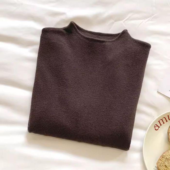 Autumn 2024 Women's Semi-High Neck Soft Sweater: Slim Fit Straight Shoulder Knit