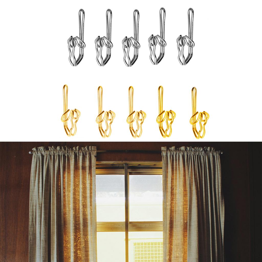 100 штук Металлические крючки для штор Серебристая/Золотистая отделка Легко использовать Крючки для драпировки для элегантного домашнего декора Стальные крючки
