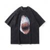 Personalized Great White Shark Print Creative 230G Wash Water Short Sleeve T-Shirt Tide Vintage Wash