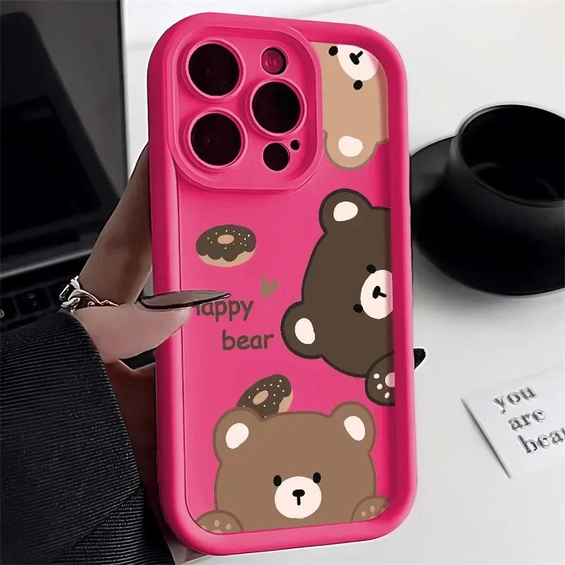 Мультяшный Милый Медведь Чехол Для Телефона Для iPhone 16 Чехол iPhone 11 12 13 14 15 Pro Max XR XS X 7 8 15 16 Plus Конфетный Силиконовый Мягкий Чехол