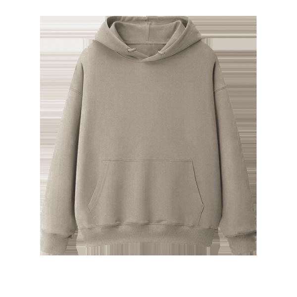 Fleece-Lined Thickened Hua Cotton Drop-Shoulder Hoodie - 2023 Autumn/Winter Solid Color Loose Hooded Sweatshirt with High Neck