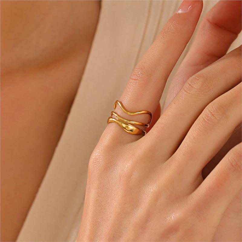 Stainless Steel Multi Layer Open Line Ring For Women Trendy Temperament Ring Party Jewelry Accessory