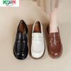 Весенний новый стиль, повседневная женская обувь из натуральной кожи в британском стиле, кожаная обувь, лоферы большого размера, мягкая подошва на среднем каблуке