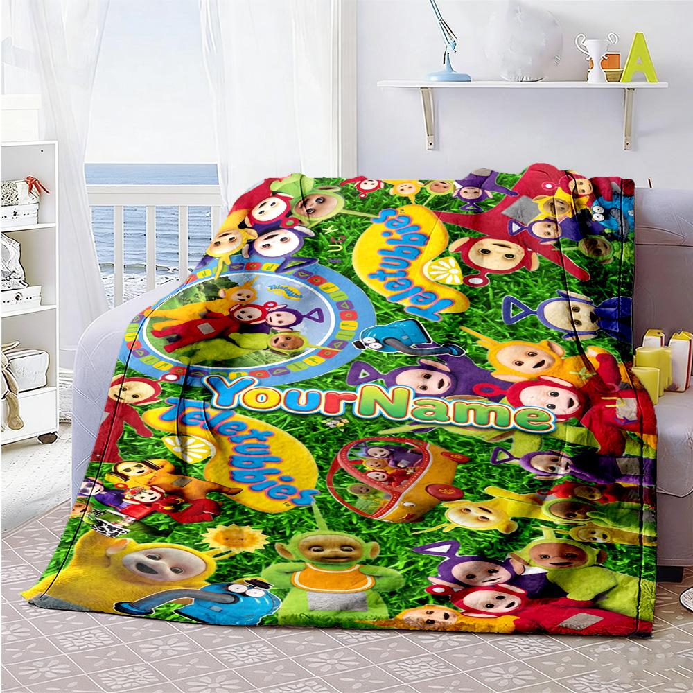 Teletubbies Customize Your Name Blanket Multi-purpose Customizable Blanket Warmthful Decor Versatile for Chair Couch Bed Living Room