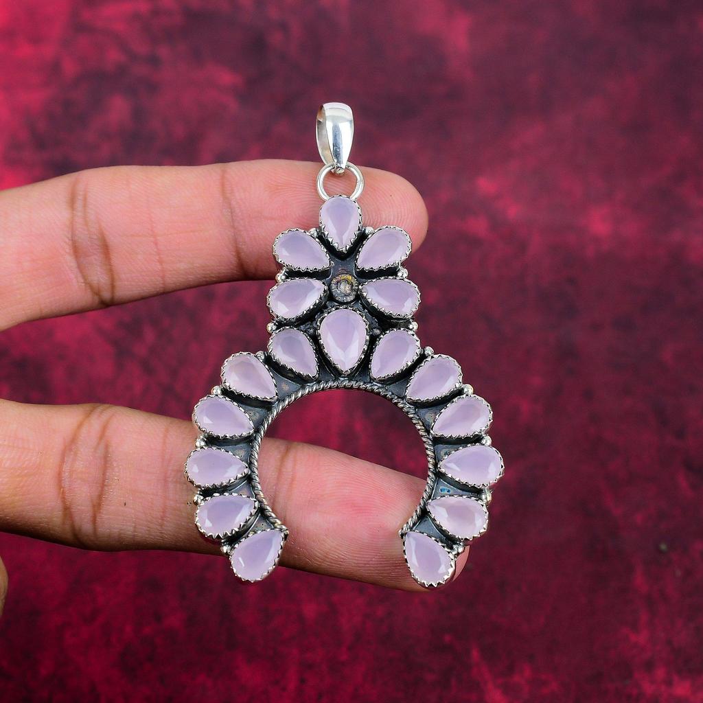 Розовый халцедон, чистое серебро 925 пробы, великолепное ожерелье с подвеской ручной работы для нее, ювелирные изделия из драгоценных камней халцедона