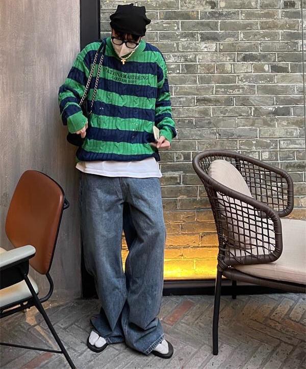 Винтажный полосатый вязаный свитер женский Harajuku Ретро джемпер с вышивкой букв модные свободные повседневные открытые топы Y2K