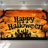 1 Halloween Happy Party Background Cloth - Horror Pumpkin  Bat  and Misty Forest Scene Party Banner