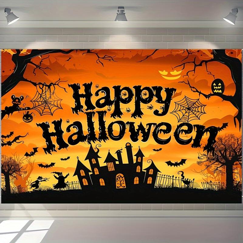 1 Halloween Happy Party Background Cloth - Horror Pumpkin Bat and Misty Forest Scene Party Banner