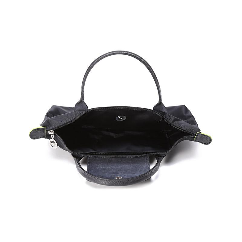 Longchamp Le Pliage Green 23 Сумка-тоут 'Пельмень' с короткими ручками, на молнии, из переработанного холста, Маленькая женская сумка-тоут, Черная 1621919001