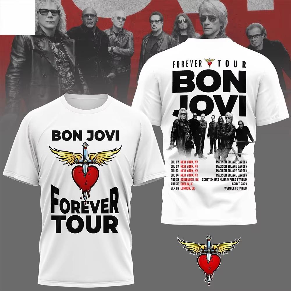 Bon Jovi 2026 Forever Tour Merch Tshirt Men Women Summer 100 Cotton Clothing Oversize Short Sleeved Top Streetwear Unisex