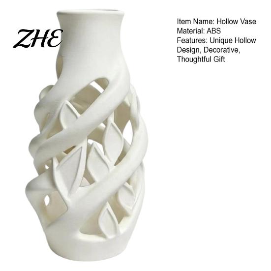 Unique Housewarming Gifts for New Home 3D Printed White Hollow Vase, Modern Abstract Art Flower Pot Decorative Accents Office Living Room Bedroom,