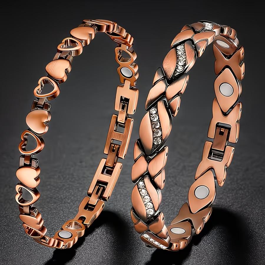 Vintage Copper Magnetic Bracelets for Women Men Elegant Leaf Heart Bracelet Party Jewelry Gifts