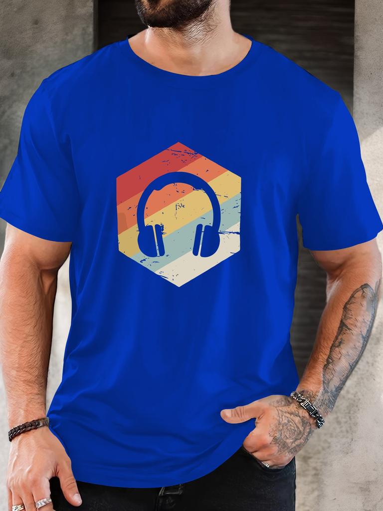 Retro Headphones Music Graphic Print Unisexs Crew Neck Short Sleeve Casual Basic Summer Daily Soft Comfort Fit Wear Tee Shirt