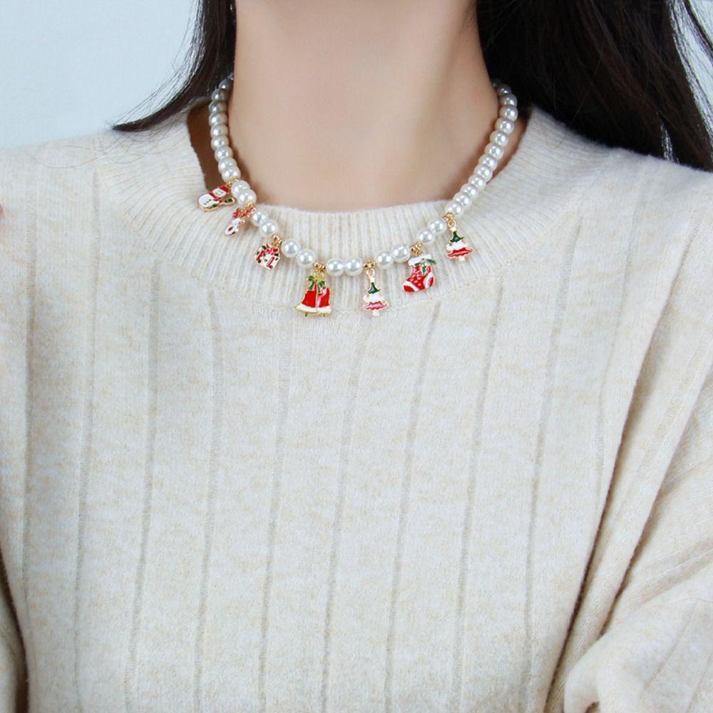Мультяшное Рождественское Ожерелье Цепочка на Ключицу Мультяшный Кулон Чокер Универсальная Жемчужная Цепочка Фестиваль
