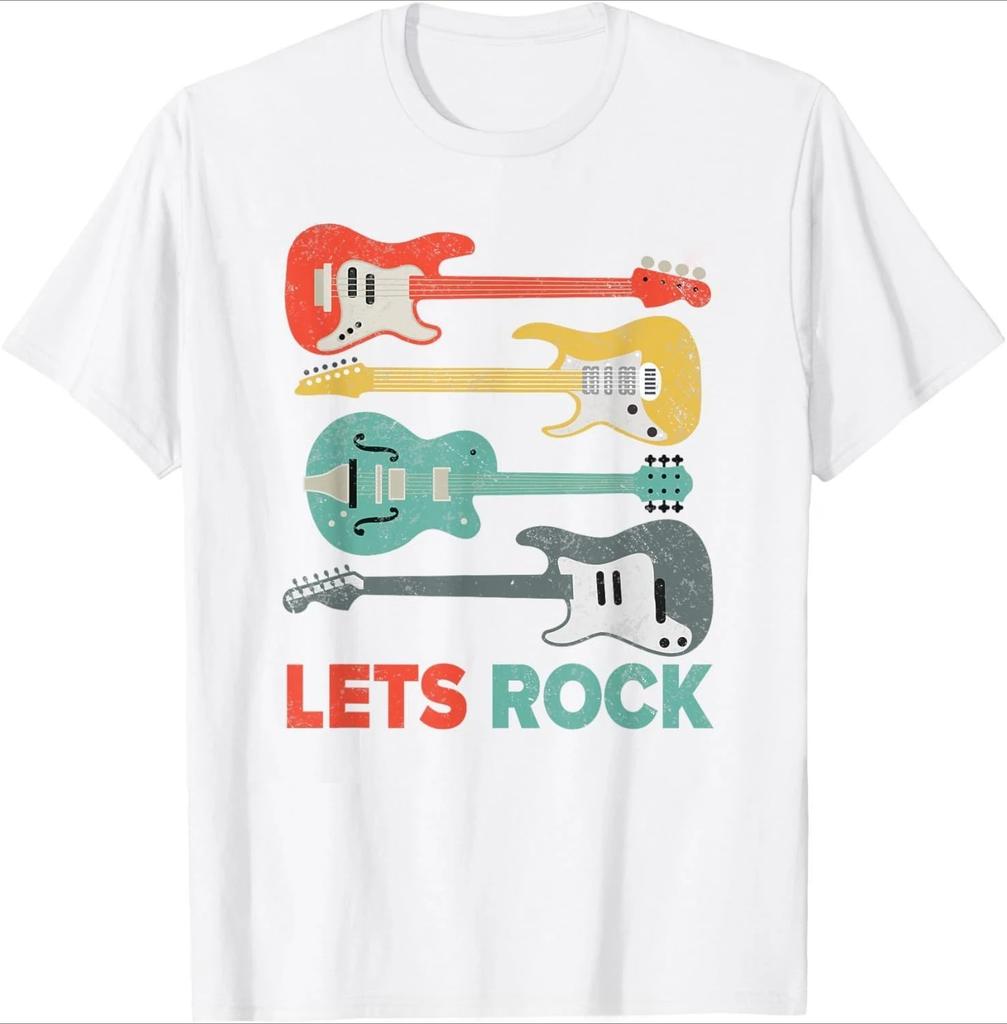 Lets Rock Electric Guitar Music Lover Band Guitarist Retro TShirt Unisex Summer Tshirt Fashion Causal T Shirt Tees
