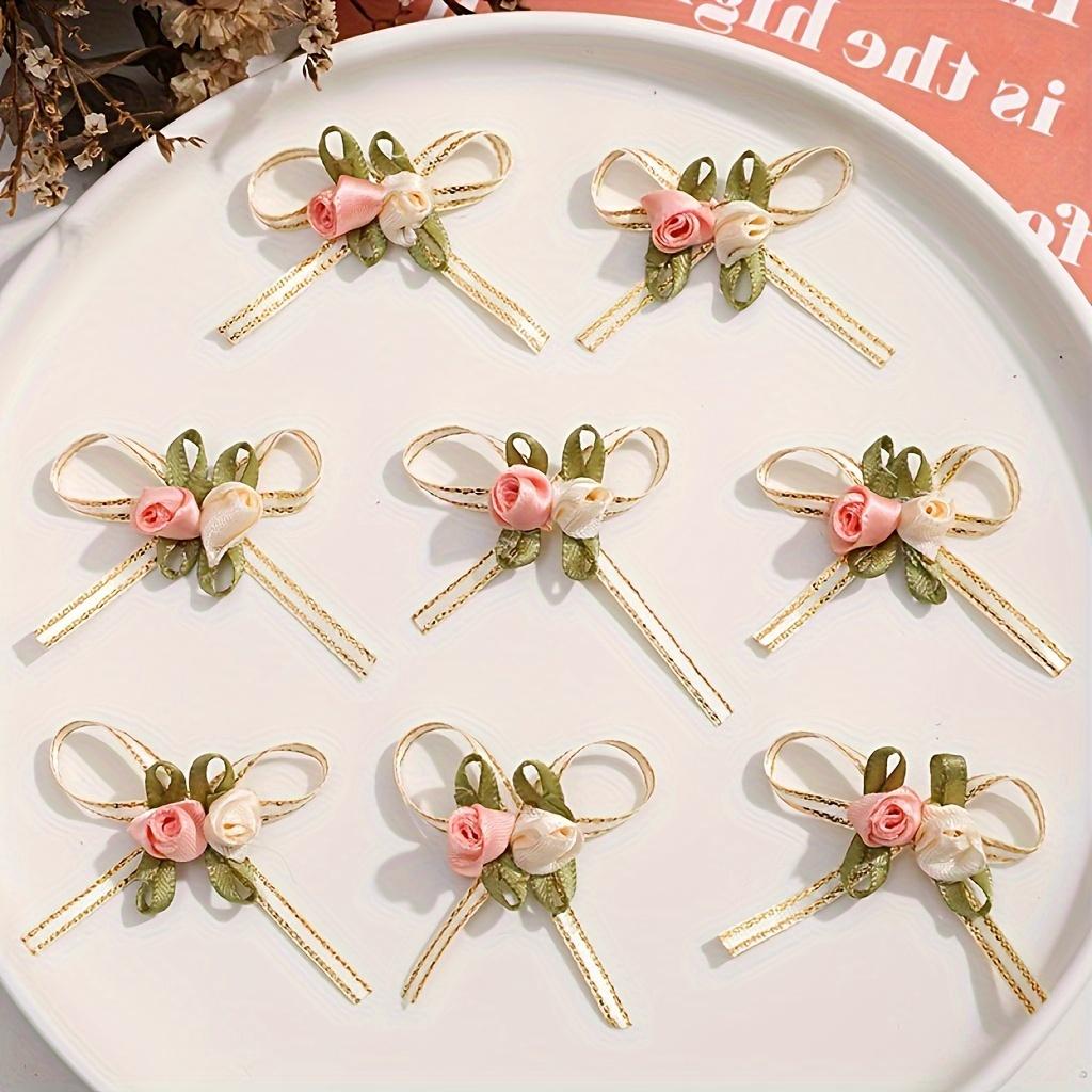 50 шт. Элегантные розовые банты с цветочными акцентами, смешанные цвета для DIY-поделок и упаковки подарков - Идеально для свадеб, праздников, дней рождения и домашнего декора
