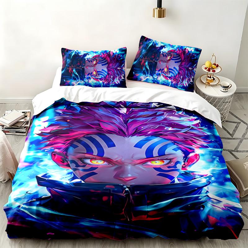 Akaza Demon Slayer 3pc set Perfect for bedroom use Comfortable bedding set includes a duvet cover and two pillowcases Ideal birthday or Christmas gift