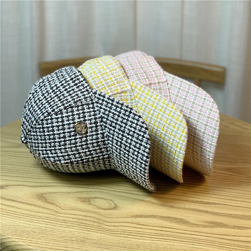 New Korean Style Ins Houndstooth Plaid Rhinestone R-labeled Sunshade Baseball Hat for Women In Autumn and Winter Versatile Casual Peaked Cap