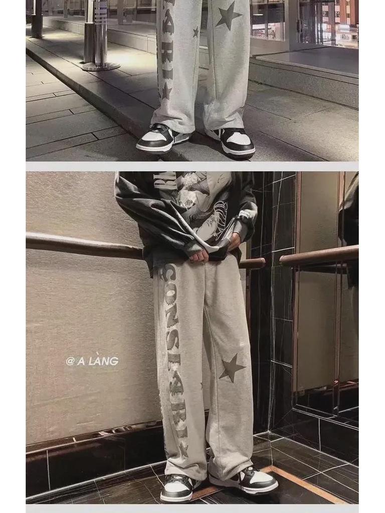 Мужские повседневные прямые брюки в корейском стиле с буквенным принтом в стиле хип-хоп на весну и осень