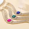 2023 Exaggerated European & American Copper Necklace for Women with Square Rhinestones - Full Diamond Banquet Accessory