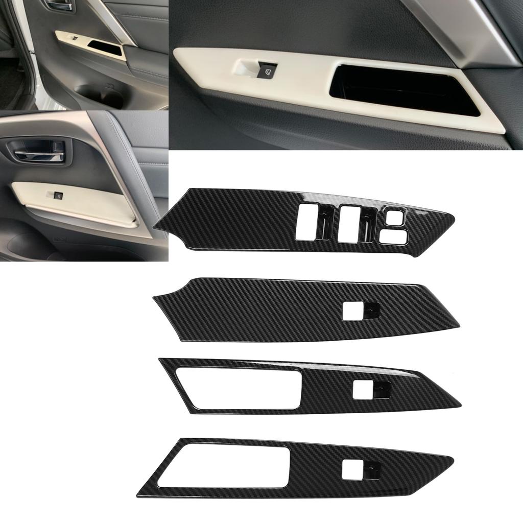 4pcs Door Armrest Window Switch Trim Carbon Fiber Style Replacement for Mitsubishi Pajero Montero Shogun Sport 19‑21