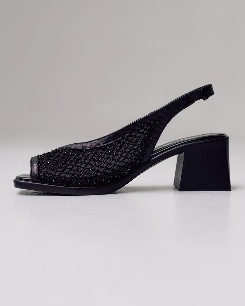 Босоножки на каблуке с сеткой Krula 19453 36 черные кожа