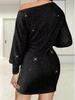 2024 Spring/Summer Women's One-Shoulder Sequin Midi Dress with Long Sleeves