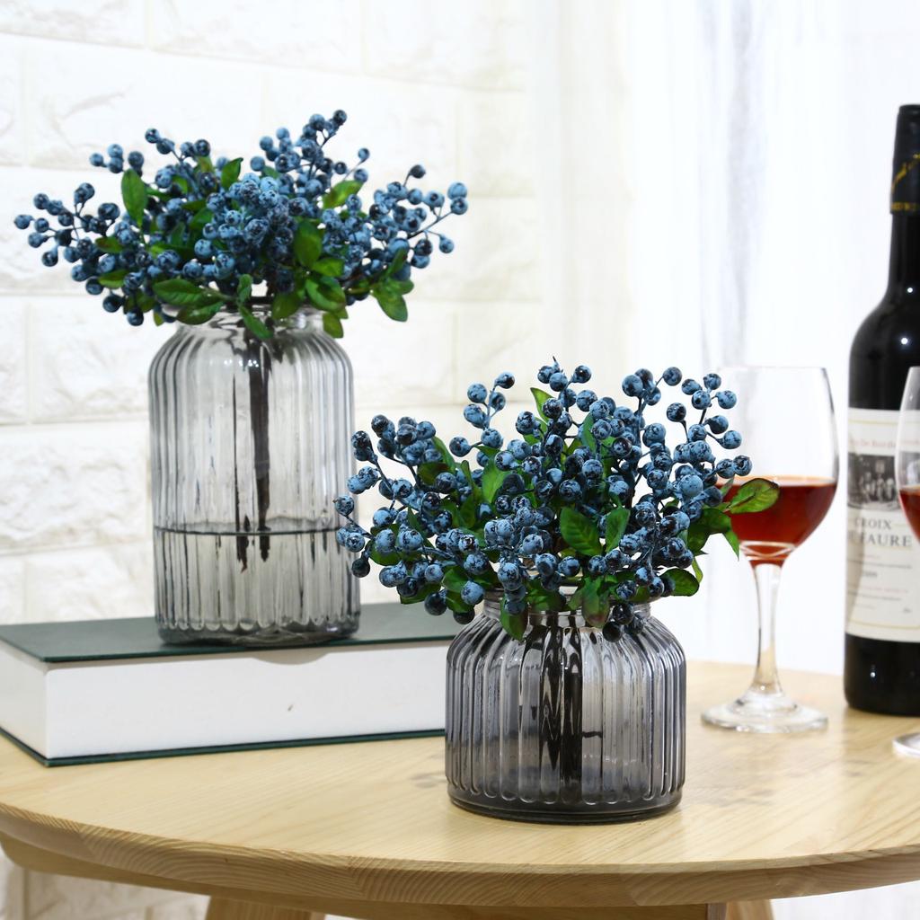 Pack of 12 Fake Artificial Flowers California Berries Branches Picks Blueberry Fruit for Christmas Home Hotel Decorations