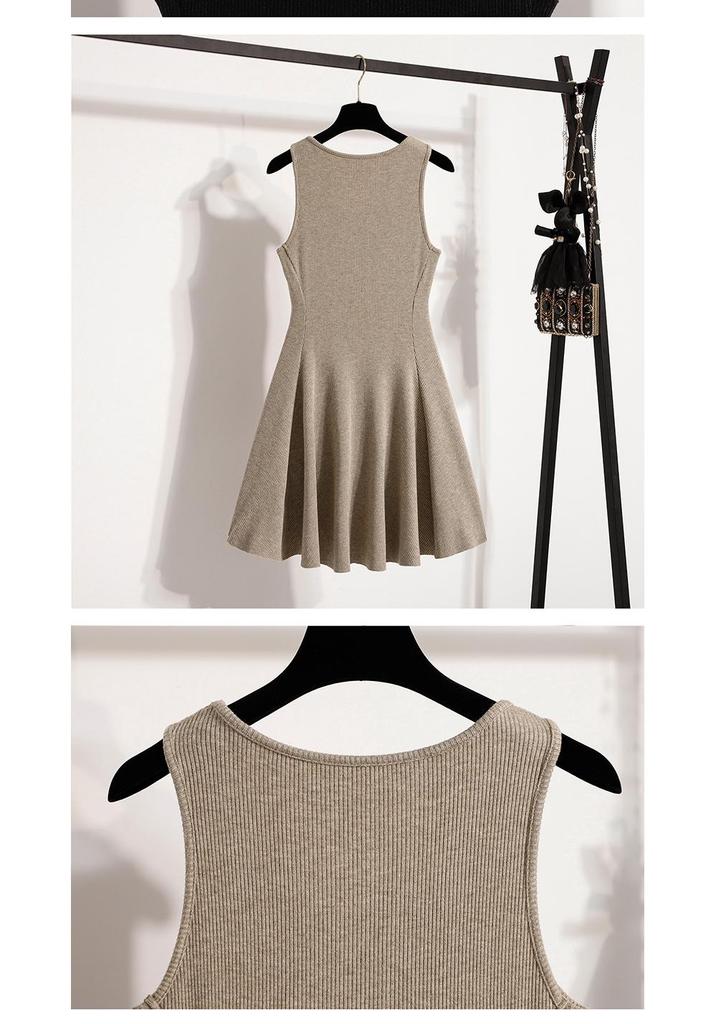 Plus Size Women's Summer 2026 V-Neck Knit Vest Dress - Slimming French Style