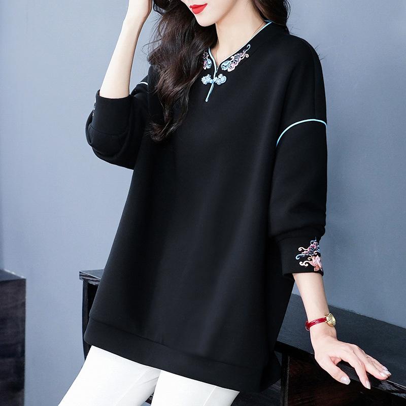 Весна и осень Китайский стиль Толстовки Женские пуловеры Повседневные толстовки Топы Женские