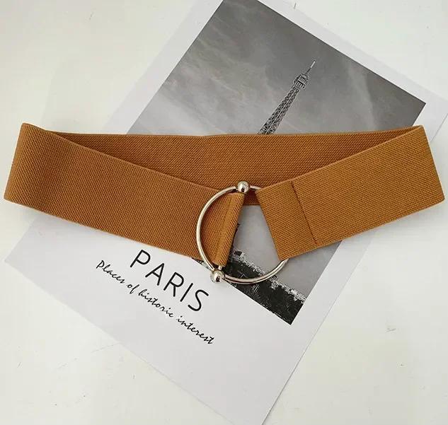 Однотонные ремни для женщин, простой пояс, свитер, корсет, пальто, резинка, широкая круглая пряжка, украшение, платье, аксессуары