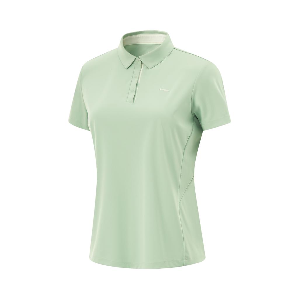 Li-Ning Fitness Series Simple Solid Color Loose Fit Short Sleeve Polo Shirt Women Tops Sheep-Fat-Green APLV016-4