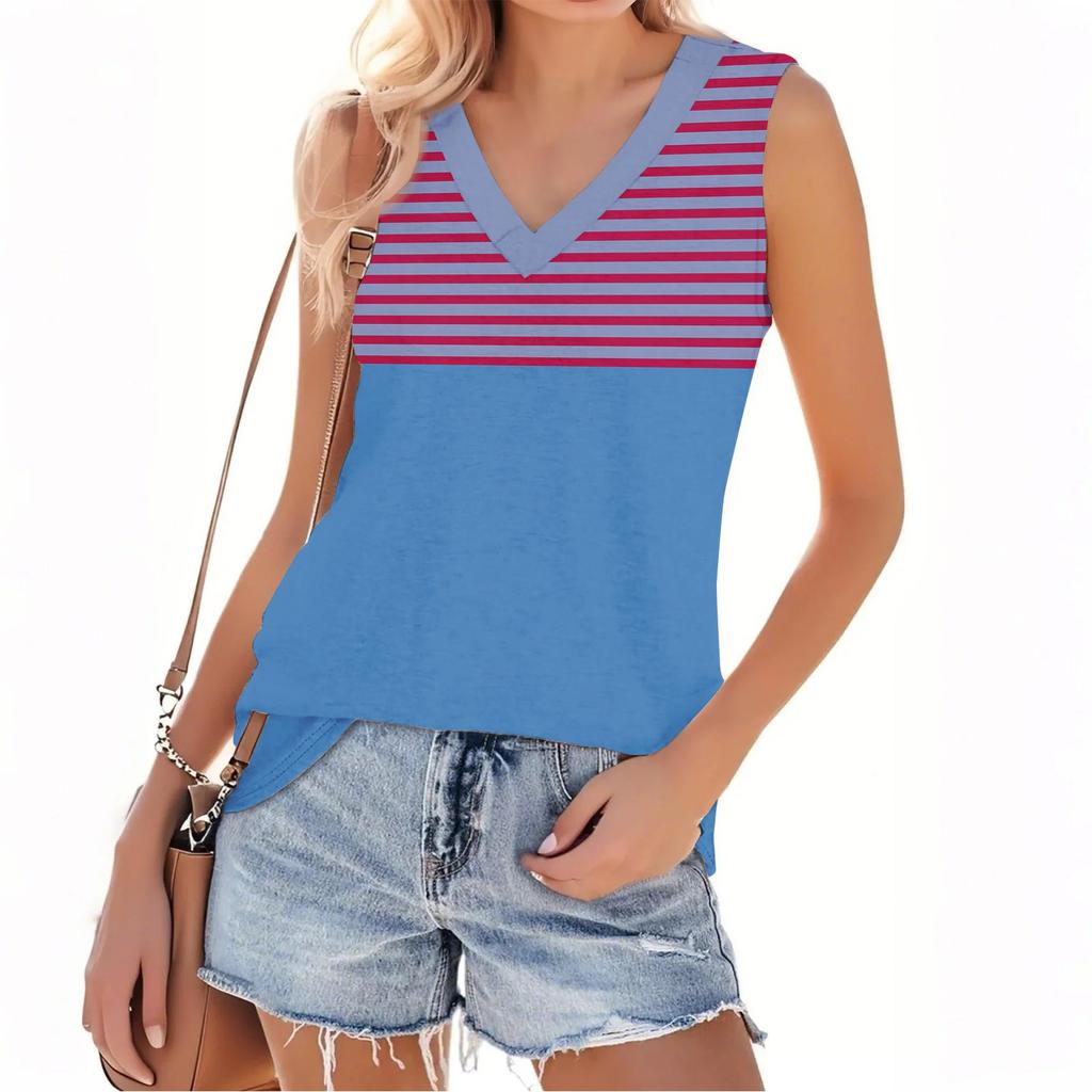 Women's Fashion Casual Daily Versatile Striped Texture Slim Fit Summer Vest Top