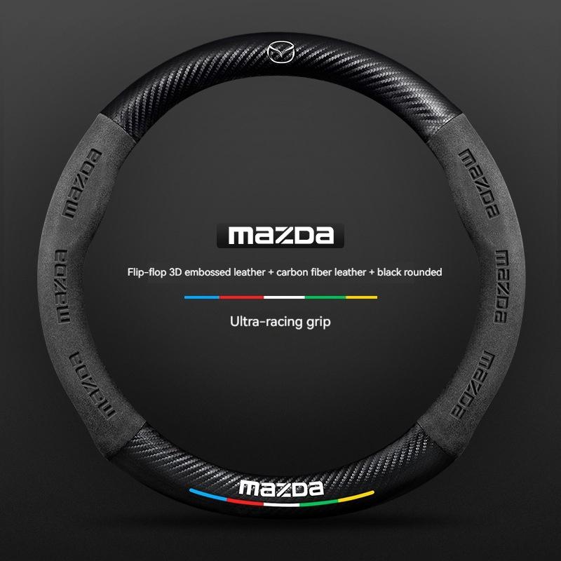 For Mazda 3 5 6 SKYACTIV Axela Atenza CX30 CX5 CX8 CX9 MX5 RX8 RX7 BT50 Carbon fiber Suede Car Steering Wheel Cover Accessories FF29