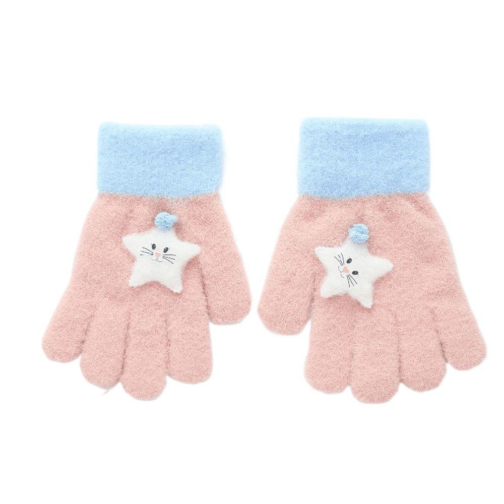 Plush Half Finger Cat Five Fingers Korean Mittens Star Kids Outdoor Gloves Children Winter Gloves