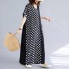 Короткий рукав Плюс размер Черный винтажный пэчворк горошек новые платья для женщин повседневное свободное длинное летнее платье