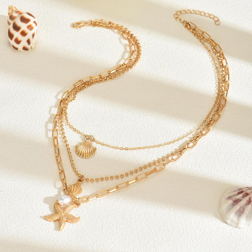 Бохо Y2K Многослойное ожерелье-цепочка с кристаллами для женщин, чокер с подвеской в виде звезды, луны, солнца, морской звезды, ракушки, конха, ювелирные аксессуары